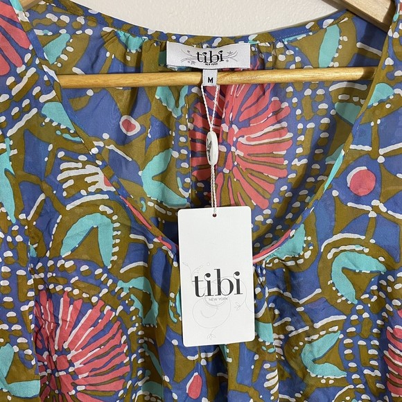 NWT Tibi NY 100% silk multicolor 3/4 sleeve sheer tunic top beach cover up sz M - Picture 7 of 9